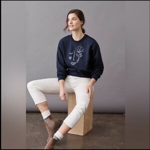 Anthropologie Dark Blue Sweatshirt with Artistic Face Motif